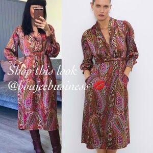 ZARA BNWT Paisley Printed Satin Dress with Belt